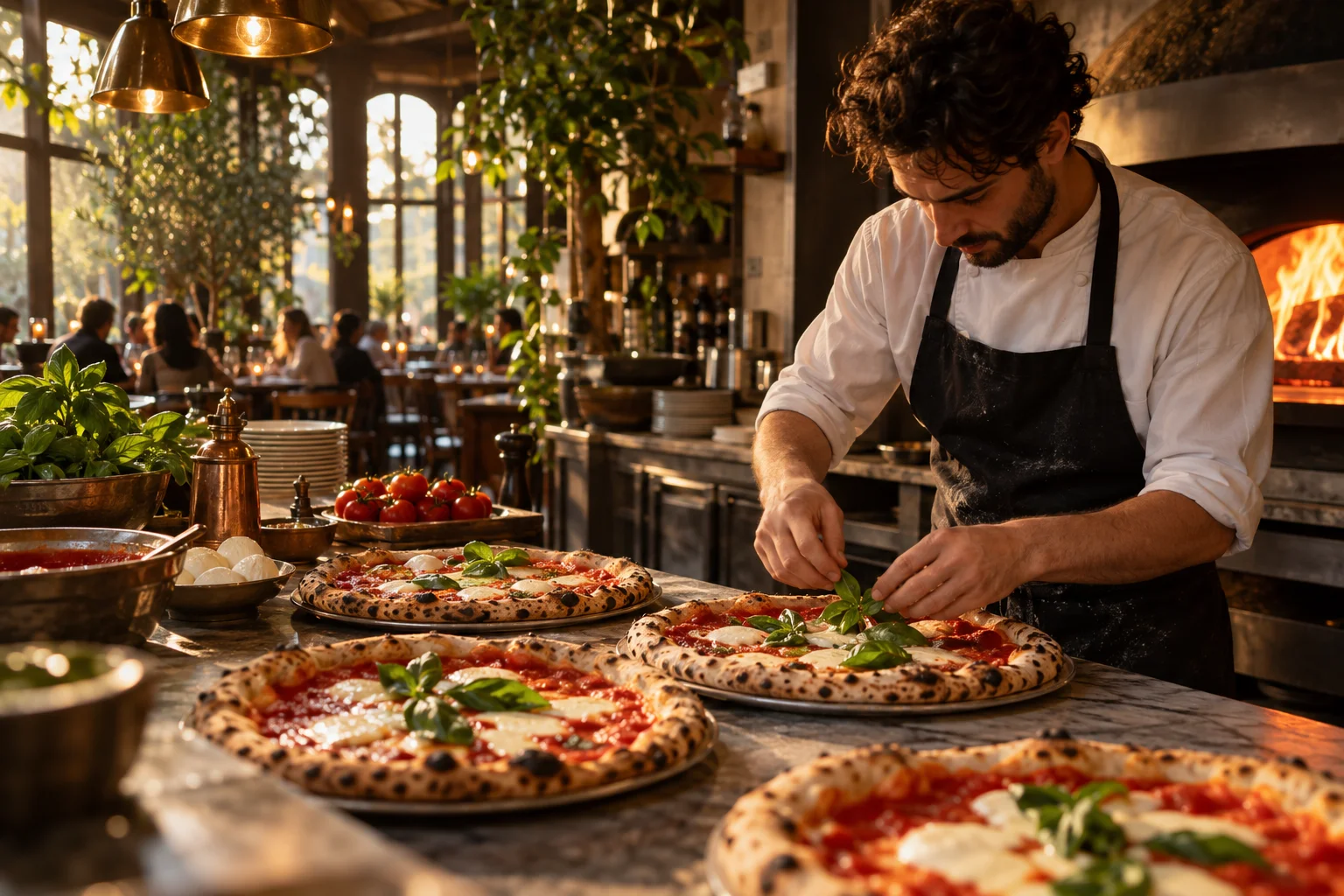 AI-genereret illustration af en kok, der tilbereder pizza